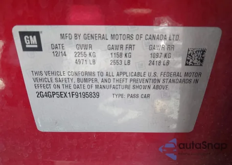 2015 Buick Regal Turbo Premium I из США, поврежденный, VIN 2G4GP5EX1F9195839